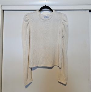 Zara Ivory Ribbed Puffy Sleeve Shirt